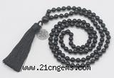 GMN329 Hand-knotted 6mm black onyx 108 beads mala necklaces with tassel & charm