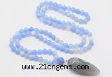 GMN4008 Hand-knotted 8mm, 10mm blue banded agate 108 beads mala necklace with pendant