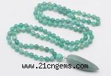 GMN4012 Hand-knotted 8mm, 10mm peafowl agate 108 beads mala necklace with pendant