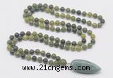 GMN4019 Hand-knotted 8mm, 10mm Canadian jade 108 beads mala necklace with pendant