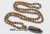 GMN4040 Hand-knotted 8mm, 10mm yellow tiger eye 108 beads mala necklace with pendant