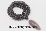 GMN4055 Hand-knotted 8mm, 10mm garnet 108 beads mala necklace with pendant