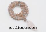 GMN4058 Hand-knotted 8mm, 10mm moonstone 108 beads mala necklace with pendant