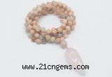 GMN4059 Hand-knotted 8mm, 10mm sunstone 108 beads mala necklace with pendant