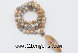 GMN4063 Hand-knotted 8mm, 10mm yellow crazy agate 108 beads mala necklace with pendant