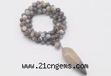 GMN4066 Hand-knotted 8mm, 10mm Botswana agate 108 beads mala necklace with pendant