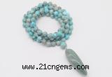 GMN4084 Hand-knotted 8mm, 10mm sea sediment jasper 108 beads mala necklace with pendant