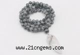 GMN4094 Hand-knotted 8mm, 10mm eagle eye jasper 108 beads mala necklace with pendant