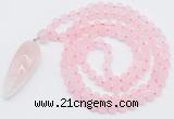 GMN4200 Hand-knotted 8mm, 10mm matte rose quartz 108 beads mala necklace with pendant