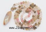 GMN4201 Hand-knotted 8mm, 10mm matte volcano cherry quartz 108 beads mala necklace with pendant