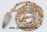 GMN4211 Hand-knotted 8mm, 10mm matte yellow crazy agate 108 beads mala necklace with pendant