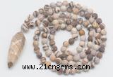 GMN4217 Hand-knotted 8mm, 10mm matte zebra jasper 108 beads mala necklace with pendant