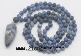 GMN4226 Hand-knotted 8mm, 10mm matte sodalite 108 beads mala necklace with pendant