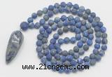 GMN4227 Hand-knotted 8mm, 10mm matte lapis lazuli 108 beads mala necklace with pendant