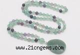 GMN4403 Hand-knotted 8mm, 10mm matte fluorite 108 beads mala necklace with pendant