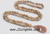 GMN4412 Hand-knotted 8mm, 10mm matte fossil coral 108 beads mala necklace with pendant