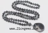 GMN4421 Hand-knotted 8mm, 10mm matte snowflake obsidian 108 beads mala necklace with pendant