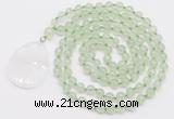 GMN4601 Hand-knotted 8mm, 10mm prehnite 108 beads mala necklace with pendant