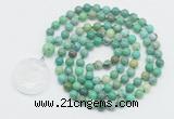 GMN4613 Hand-knotted 8mm, 10mm grass agate 108 beads mala necklace with pendant