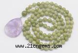 GMN4617 Hand-knotted 8mm, 10mm China jade 108 beads mala necklace with pendant