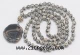 GMN4620 Hand-knotted 8mm, 10mm dalmatian jasper 108 beads mala necklace with pendant