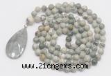 GMN4622 Hand-knotted 8mm, 10mm artistic jasper 108 beads mala necklace with pendant