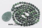 GMN4627 Hand-knotted 8mm, 10mm ruby zoisite 108 beads mala necklace with pendant