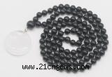 GMN4630 Hand-knotted 8mm, 10mm black obsidian 108 beads mala necklace with pendant