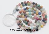 GMN4637 Hand-knotted 8mm, 10mm colorful gemstone 108 beads mala necklace with pendant