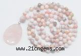 GMN4641 Hand-knotted 8mm, 10mm natural pink opal 108 beads mala necklace with pendant