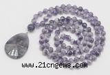 GMN4652 Hand-knotted 8mm, 10mm dogtooth amethyst 108 beads mala necklace with pendant