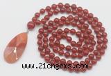 GMN4671 Hand-knotted 8mm, 10mm red agate 108 beads mala necklace with pendant