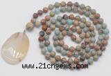 GMN4681 Hand-knotted 8mm, 10mm serpentine jasper 108 beads mala necklace with pendant