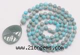 GMN4682 Hand-knotted 8mm, 10mm sea sediment jasper 108 beads mala necklace with pendant