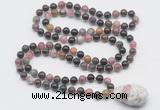 GMN4816 Hand-knotted 8mm, 10mm tourmaline 108 beads mala necklace with pendant