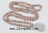 GMN4820 Hand-knotted 8mm, 10mm moonstone 108 beads mala necklace with pendant