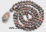 GMN4845 Hand-knotted 8mm, 10mm ocean agate 108 beads mala necklace with pendant