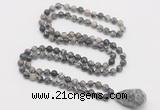 GMN4862 Hand-knotted 8mm, 10mm black water jasper 108 beads mala necklace with pendant