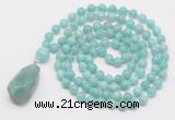 GMN4875 Hand-knotted 8mm, 10mm amazonite 108 beads mala necklace with pendant