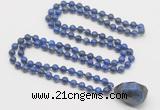 GMN4878 Hand-knotted 8mm, 10mm lapis lazuli 108 beads mala necklace with pendant