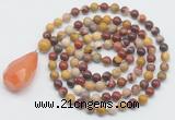 GMN4891 Hand-knotted 8mm, 10mm mookaite 108 beads mala necklace with pendant