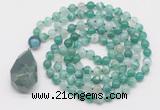 GMN4910 Hand-knotted 8mm, 10mm green banded agate 108 beads mala necklace with pendant