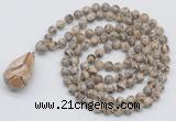 GMN4925 Hand-knotted 8mm, 10mm feldspar 108 beads mala necklace with pendant