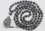 GMN4934 Hand-knotted 8mm, 10mm black labradorite 108 beads mala necklace with pendant