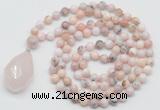 GMN4942 Hand-knotted 8mm, 10mm natural pink opal 108 beads mala necklace with pendant