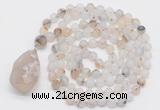 GMN5008 Hand-knotted 8mm, 10mm matte montana agate 108 beads mala necklace with pendant