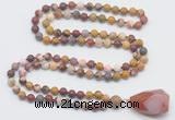 GMN5014 Hand-knotted 8mm, 10mm matte mookaite 108 beads mala necklace with pendant