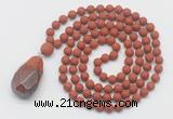 GMN5016 Hand-knotted 8mm, 10mm matte red jasper 108 beads mala necklace with pendant