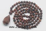 GMN5029 Hand-knotted 8mm, 10mm matte red tiger eye 108 beads mala necklace with pendant