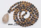 GMN5030 Hand-knotted 8mm, 10mm matte yellow tiger eye 108 beads mala necklace with pendant